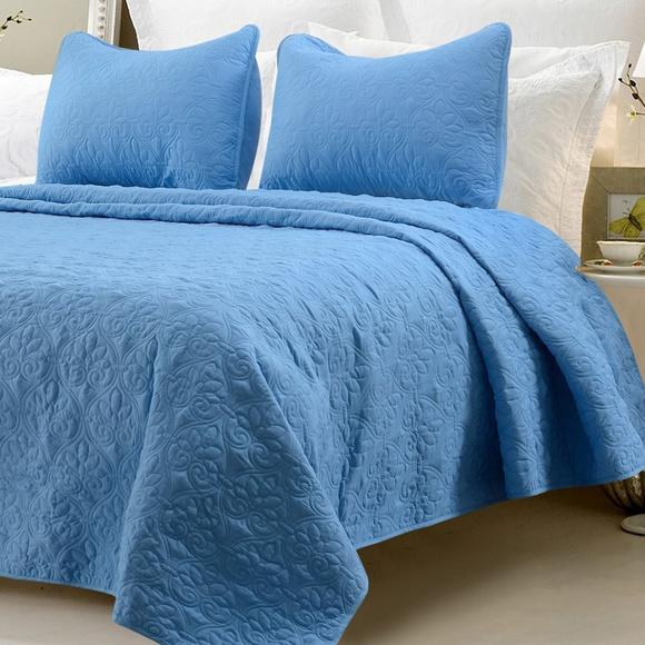 Cherry Hill Collection Bedding New 3pc Blue Quilted Cotton Queen